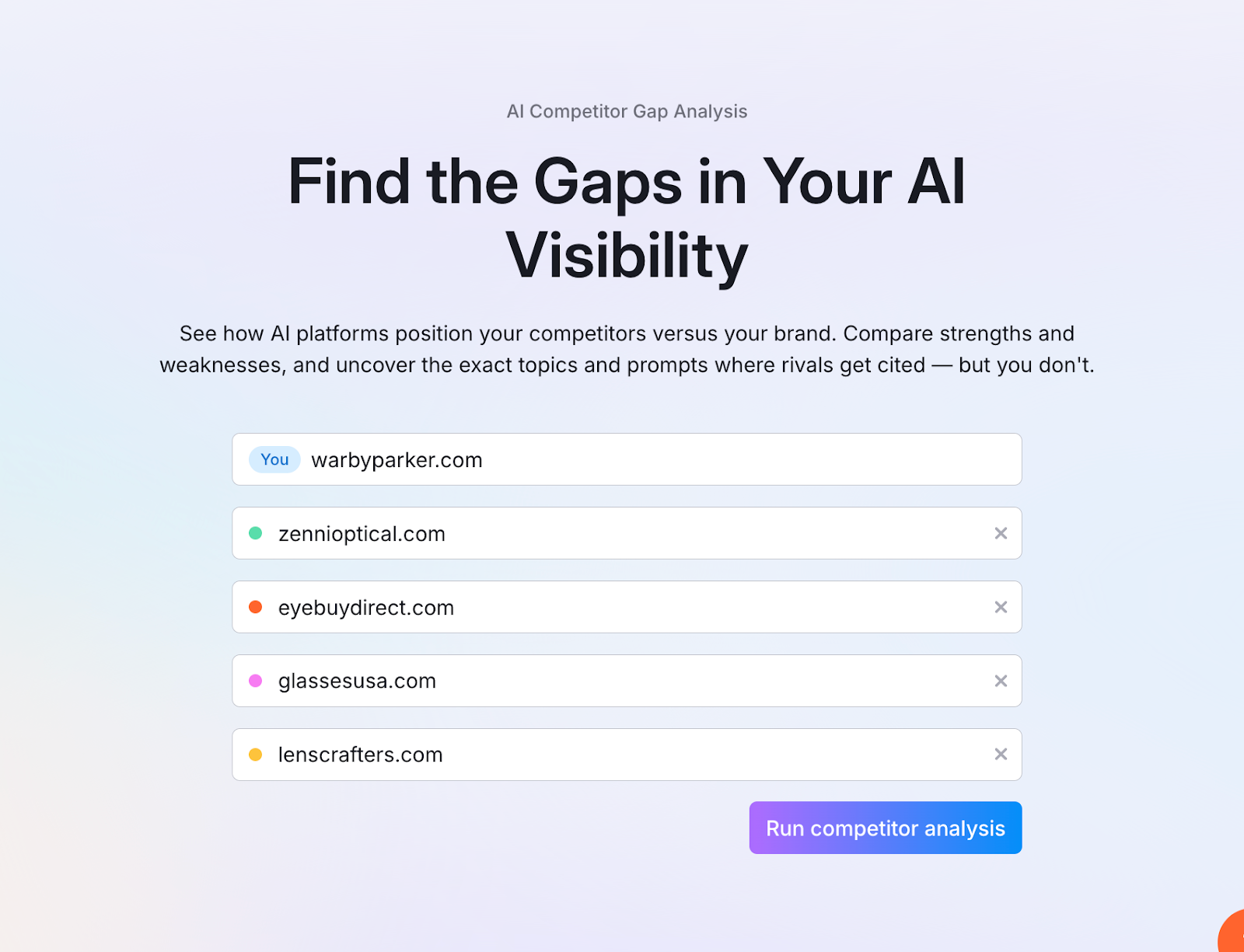 AI competitor gap analysis start page