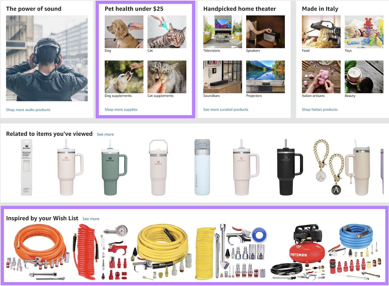 Amazon's suggestions based on user's wish list