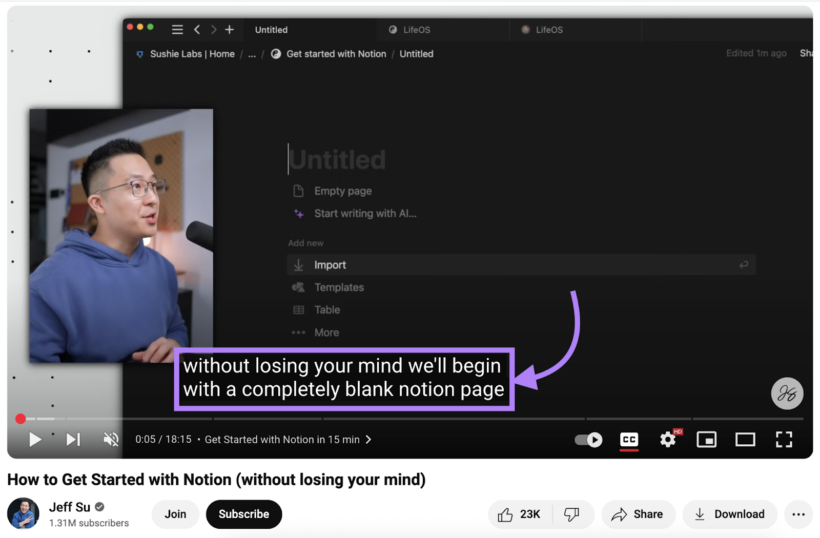 A video has auto-generated captions overlayed.