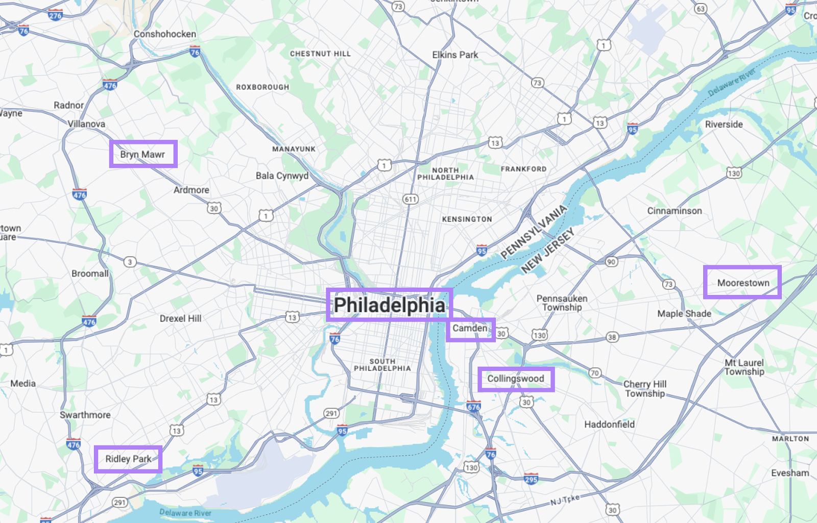map with multiple cities for SEO campaign to target