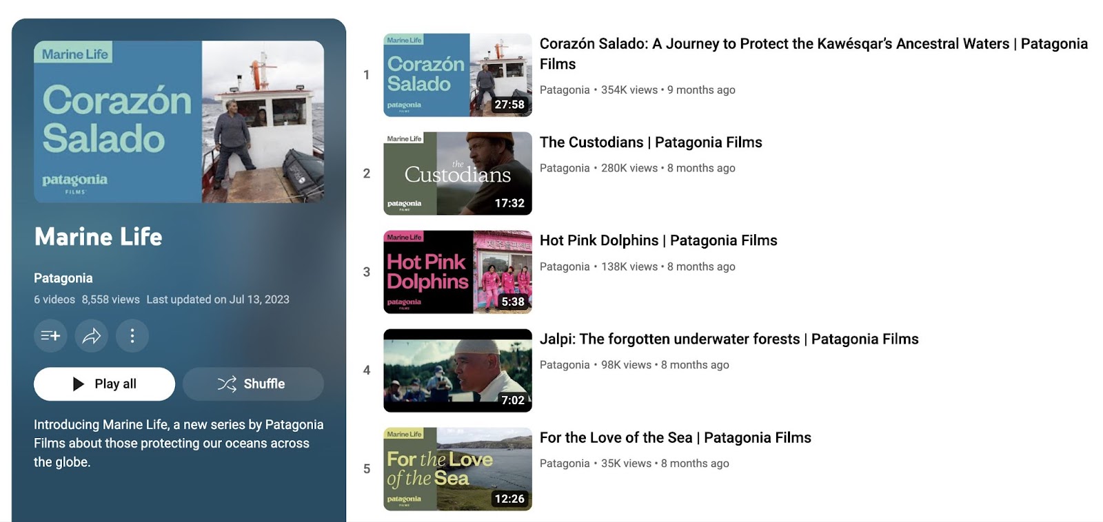 Patagonia’s Marine Life documentary series
