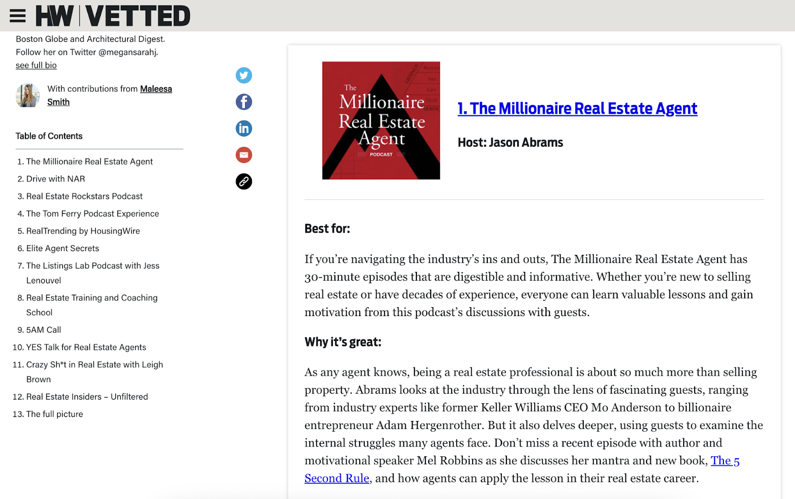 Resource blog post is a listicle of podcasts that give a relevant overview for the target reader.