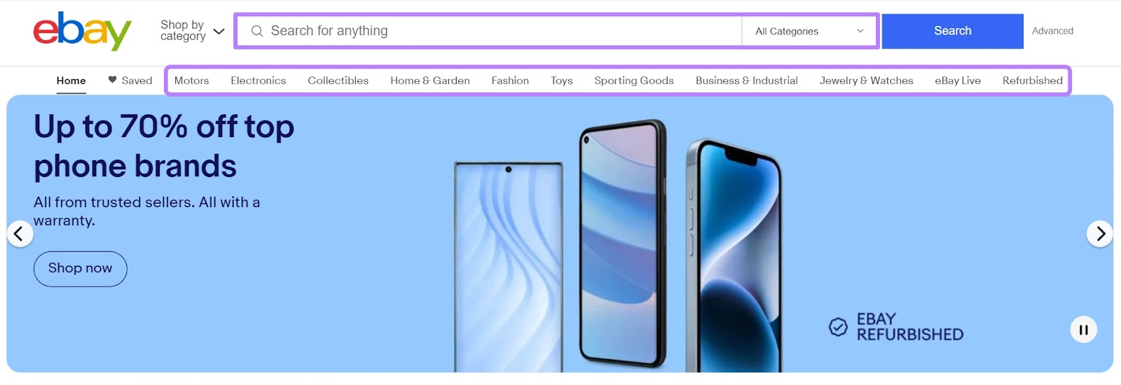 eBay marketplace categories