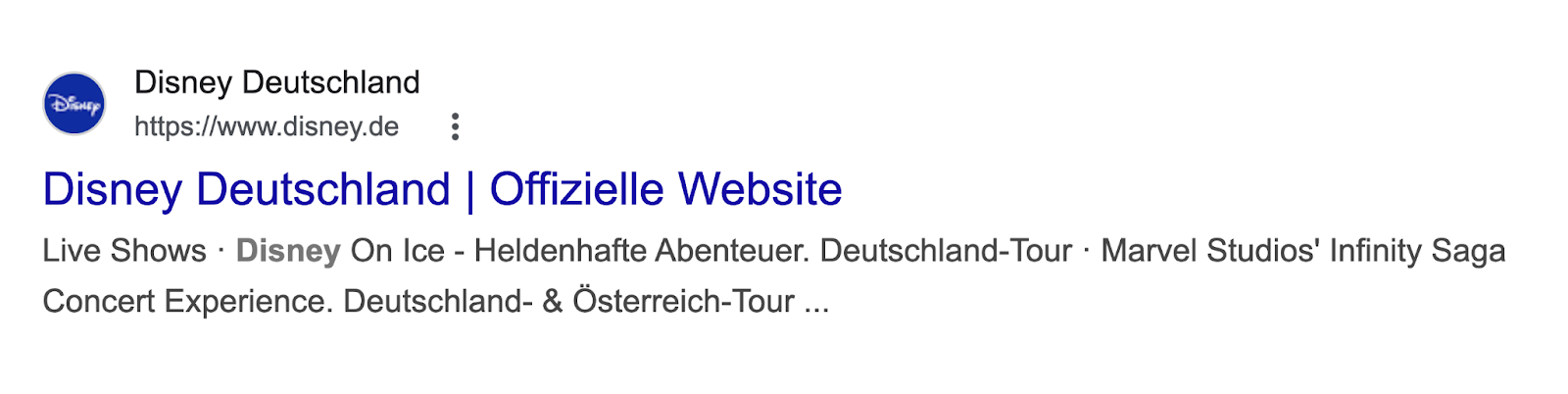 Disney is listed on the SERP as Disney Deutschland.