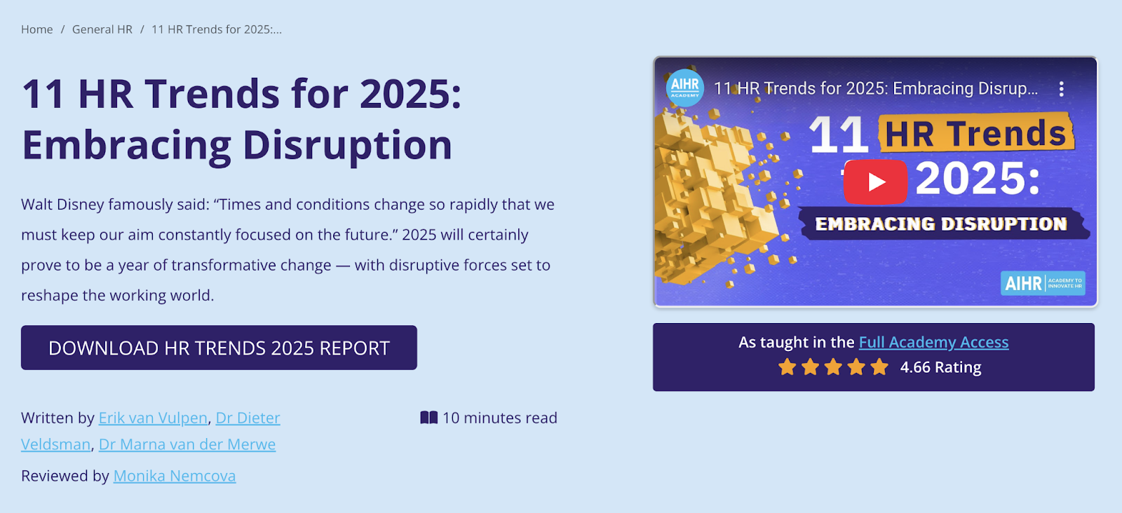 Blog post has CTA to download a report and watch a companion video.