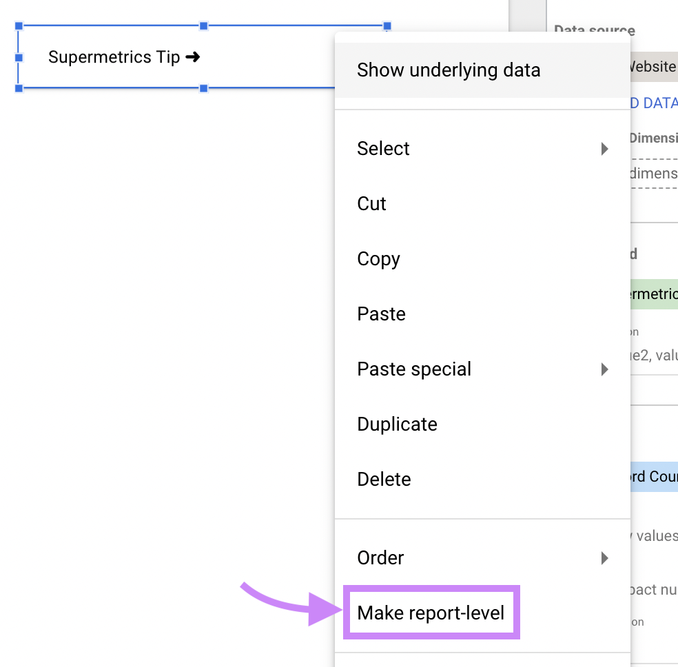 Navigating to “Make report-level” button
