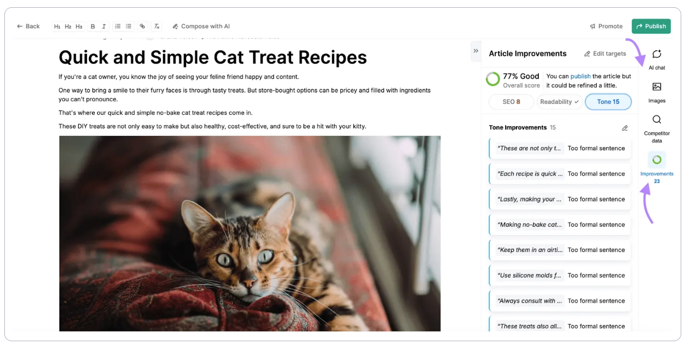 Editing the SEO article in Semrush Content Toolkit