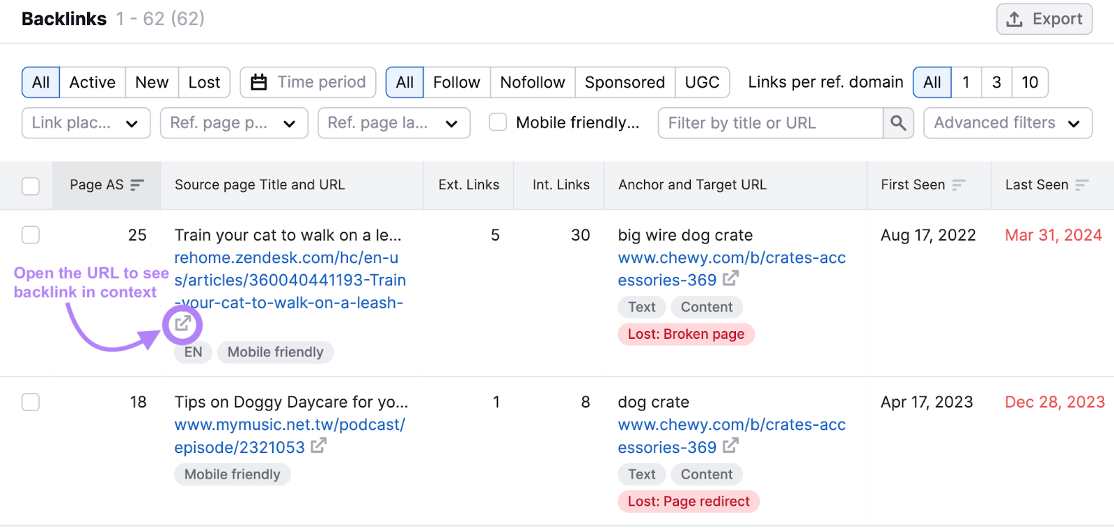 Open url button highlighted