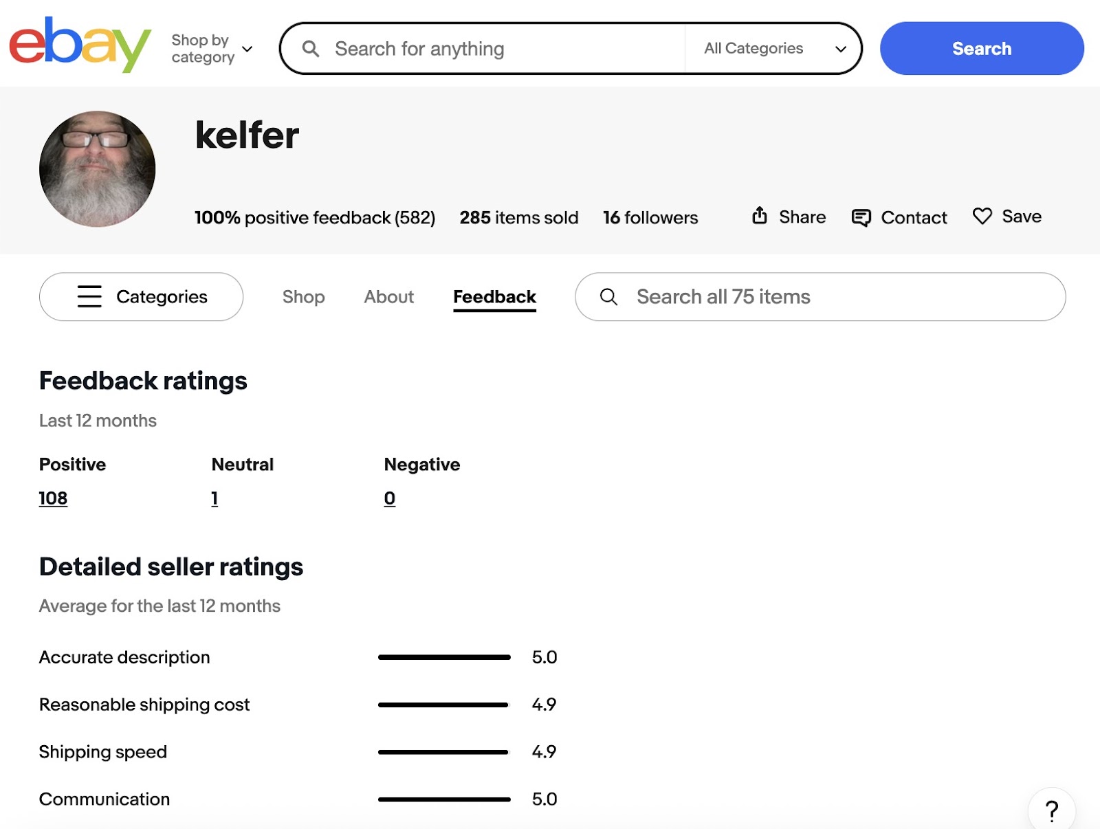 A seller on eBay who's sold over 280 items and has 100% positive feedback.