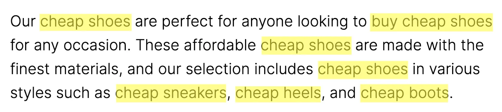 The same keyword is used almost ten times in one paragraph.