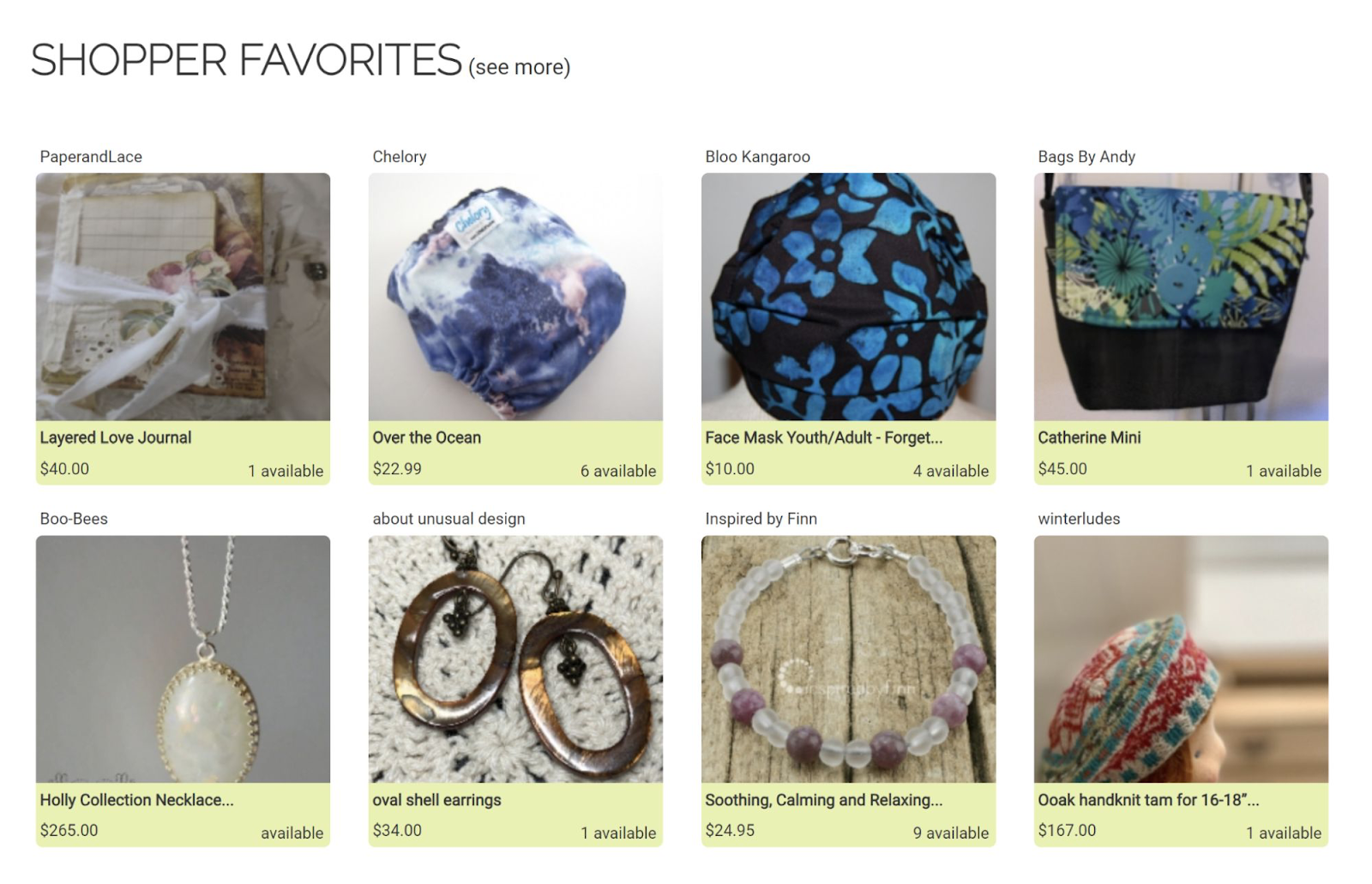 Handmade jewelry product listings