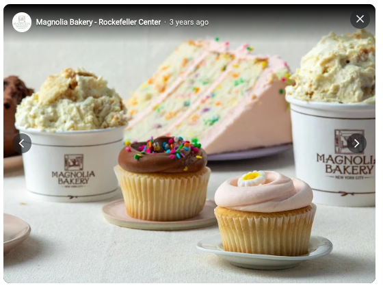 Image of cupcakes uploaded by Magnolia Bakery showing date 3 years ago.