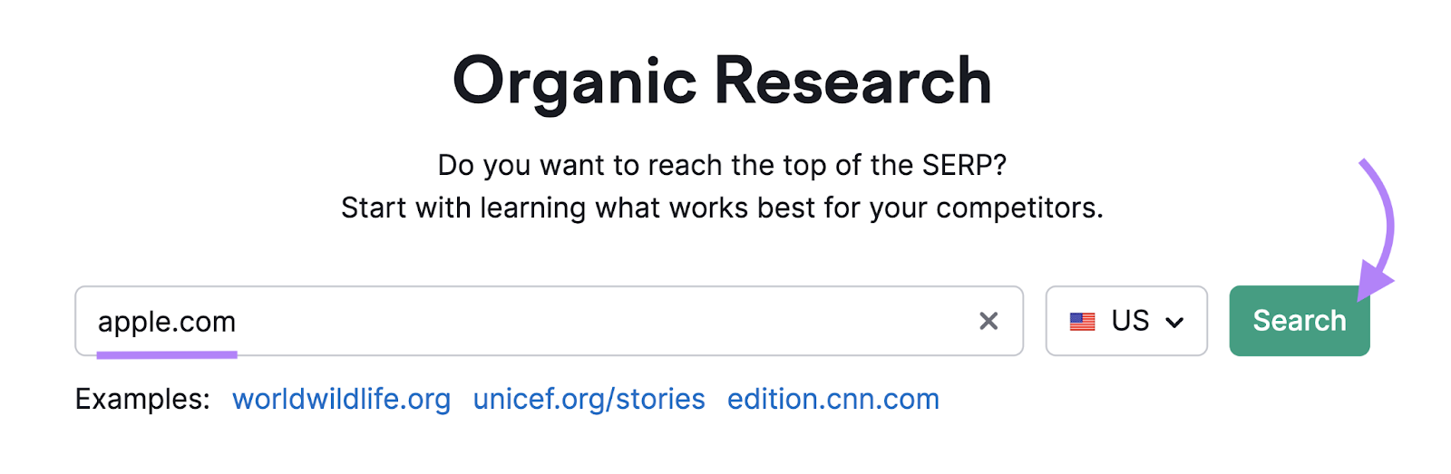 search for apple.com in organic rankings tool
