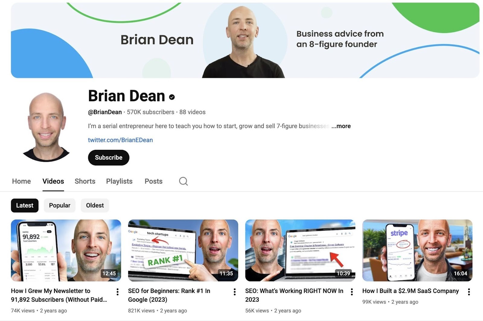 The YouTube channel of Brian Dean.