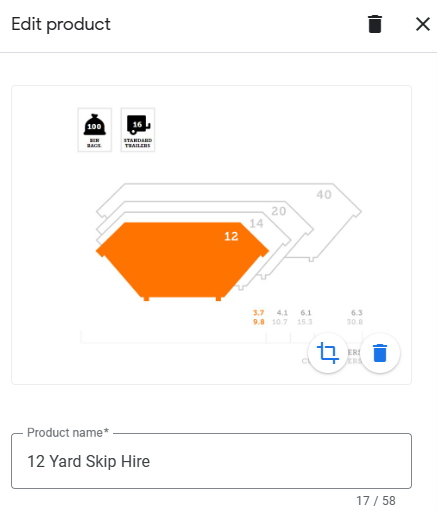 Editing a product on Google Business Profile.