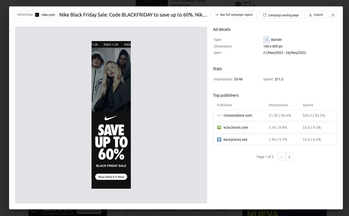 Nike ad in AdClarity