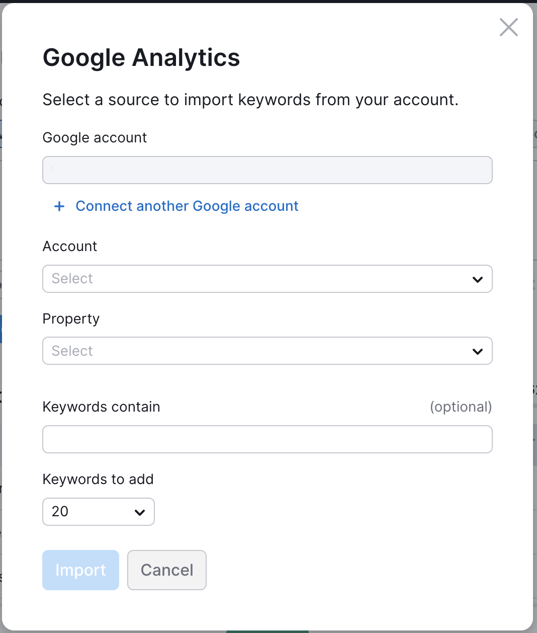 Google Analytics connection pop-up window.