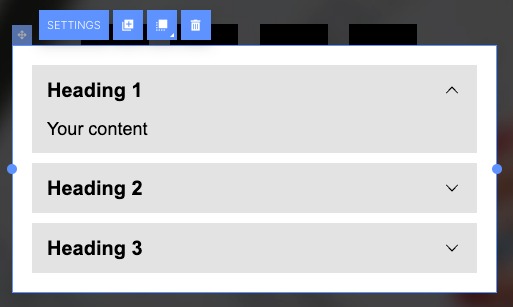 Example of what the accordion looks like when dragged onto the landing page.