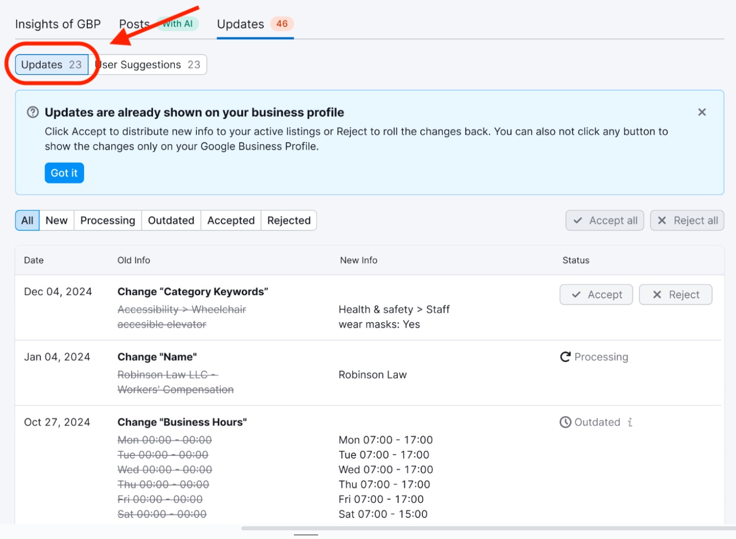 The Updates tab is highlighted.