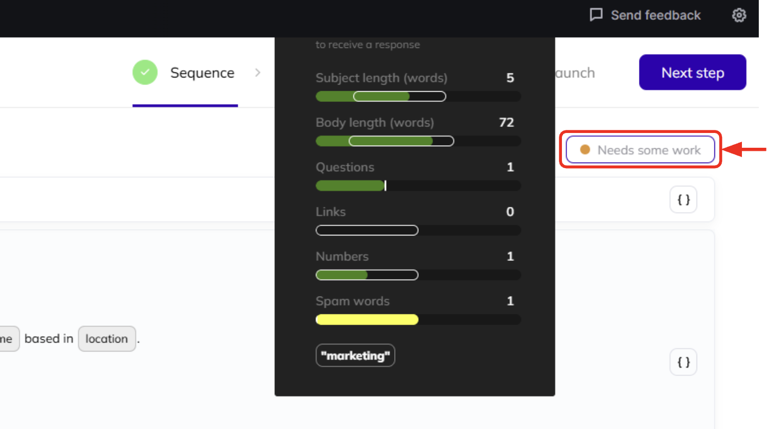 Insights into suggested email template improvements in AI Backlink Builder.