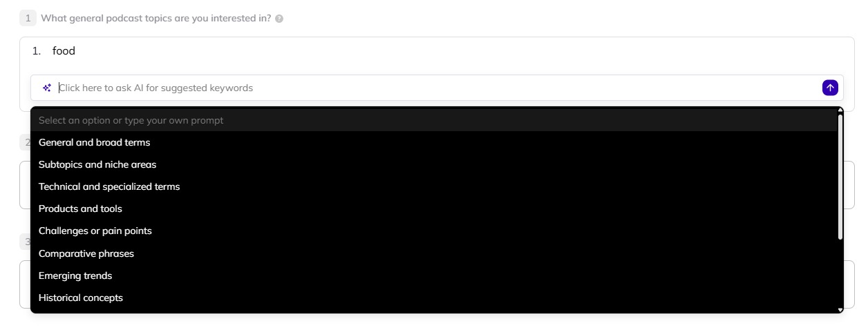 Using AI to add keyword suggestions in AI Backlink Builder.